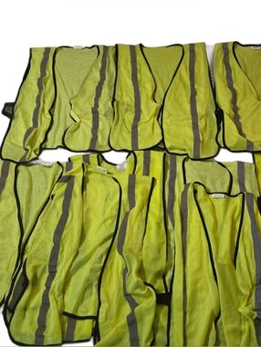 Lot Of 8 Universal Fit Full Source Hi-Vis Yellow Hook and Loop Safety Vests